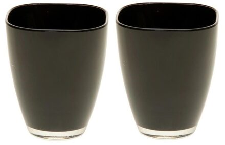 Bellatio Flowers & Plants 2x Zwarte vierkante vazen van glas 17 cm - Action products