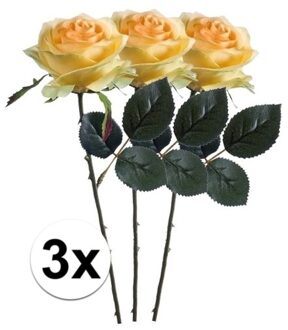 Bellatio Flowers & Plants 3 x Gele roos Simone steelbloem 45 cm - Kunstbloemen Geel