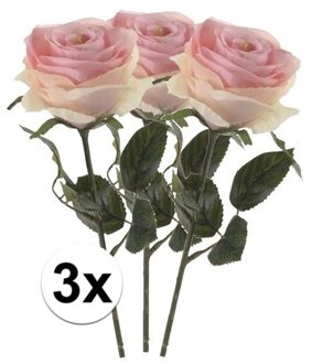 Bellatio Flowers & Plants 3 x Kunstbloemen steelbloem licht roze roos Simone 45 cm - Kunstbloemen