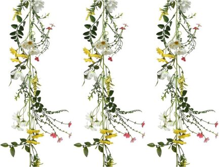 Bellatio Flowers & Plants 3x Gele/witte kunsttak kunstplanten slingers 180 cm