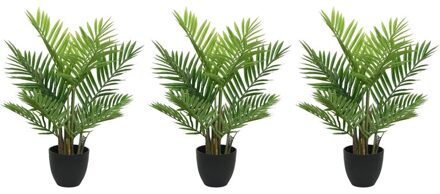 Bellatio Flowers & Plants 3x Groene Areca/goudpalm kunstplanten 73 cm in zwarte pot