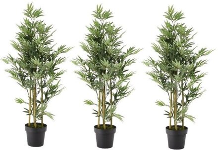 Bellatio Flowers & Plants 3x Groene bamboe kunstplant 125 cm in zwarte plastic pot