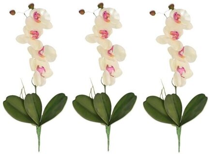 Bellatio Flowers & Plants 3x Nep planten roze/wit Orchidee/Phalaenopsis binnenplant, kunstplanten 44 cm - Kunstbloemen