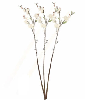 Bellatio Flowers & Plants 3x stuks perzikbloesem in winter stijl 78 cm - Kunstbloemen Wit