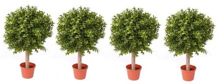 Bellatio Flowers & Plants 4x buxus bol kunstplant op stam - h34 x d25 cm - uv-bestendig