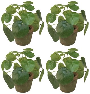 Bellatio Flowers & Plants 4x Kunstplanten pannenkoeken planten groen in pot 13 cm - Kamerplant/kantoorplant groen pilea