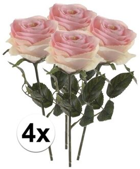 Bellatio Flowers & Plants 4x Licht roze rozen Simone kunstbloemen 45 cm - Kunstbloemen