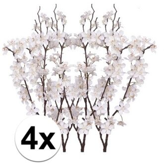 Bellatio Flowers & Plants 4x Stuks witte appelbloesem kunstbloem/tak met 57 bloemetjes 84 cm - Kunstbloemen