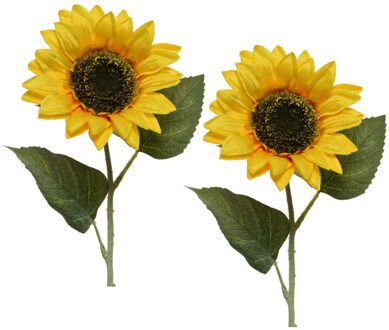 Bellatio Flowers & Plants 5x stuks gele zonnebloemen kunstbloemen 64 cm - Helianthus - Kunstbloemen/kunsttakken - bloemen/planten