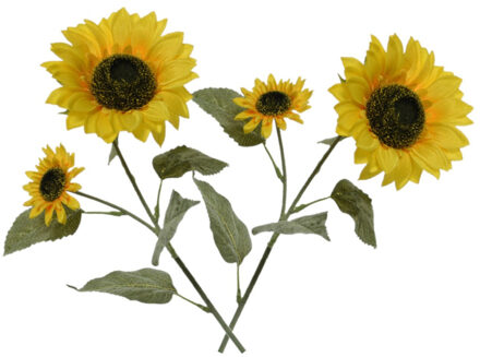 Bellatio Flowers & Plants 5x stuks gele zonnebloemen kunstbloemen/kunsttakken 72 cm