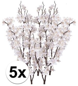 Bellatio Flowers & Plants 5x Stuks witte appelbloesem kunstbloem/tak met 57 bloemetjes 84 cm - Kunstbloemen