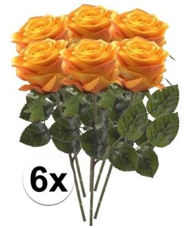 Bellatio Flowers & Plants 6 x Kunstbloemen steelbloem geel/oranje roos Simone 45 cm - Kunstbloemen