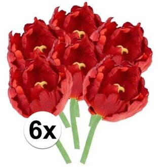 Bellatio Flowers & Plants 6x Kunstbloemen tulp rood 25 cm - Kunstbloemen