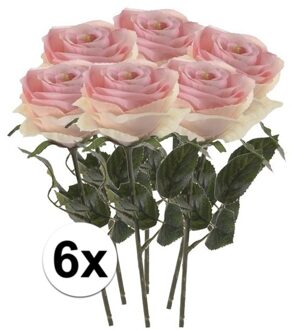 Bellatio Flowers & Plants 6x Licht roze rozen Simone kunstbloemen 45 cm - Kunstbloemen