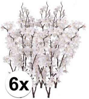 Bellatio Flowers & Plants 6x Stuks witte appelbloesem kunstbloem/tak met 57 bloemetjes 84 cm - Kunstbloemen