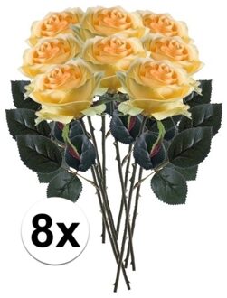 Bellatio Flowers & Plants 8 x Gele roos Simone steelbloem 45 cm - Kunstbloemen Geel