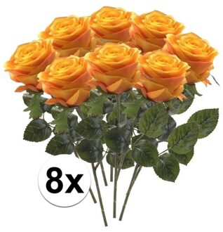 Bellatio Flowers & Plants 8 x Kunstbloemen steelbloem geel/oranje roos Simone 45 cm - Kunstbloemen