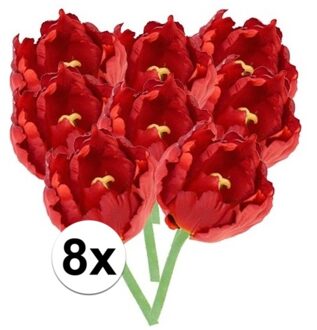 Bellatio Flowers & Plants 8x Kunstbloemen tulp rood 25 cm - Kunstbloemen