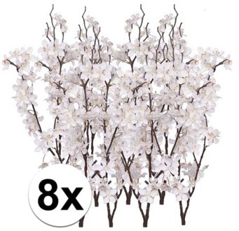 Bellatio Flowers & Plants 8x Stuks witte appelbloesem kunstbloem/tak met 57 bloemetjes 84 cm - Kunstbloemen