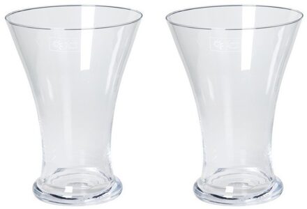 Bellatio Flowers & Plants Bellatio Design Vaas - 2x - taps uitlopende vaas - glas - 25 cm - decoratie - bloemenvaas