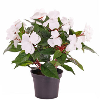 Bellatio Flowers & Plants Bellatio Flowers Kunstplant Vlijtig Liesje - heesters - wit - 25 cm - kunstbloemen