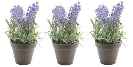 Bellatio Flowers & Plants Bellatio Kunstplant - 3x stuks - lavendel - paars - 17 cm - in pot - lavandula