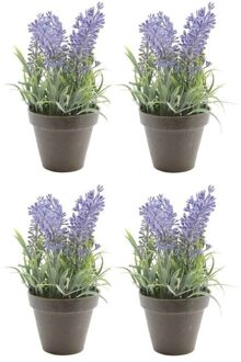 Bellatio Flowers & Plants Bellatio Kunstplant - 4x stuks - lavendel - paars - 17 cm - in pot - lavandula