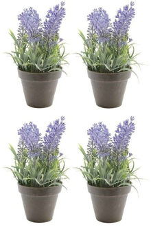 Bellatio Flowers & Plants Bellatio Kunstplant - 8x stuks - lavendel - paars - 17 cm - in pot - lavandula