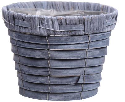 Bellatio Flowers & Plants Bloempot/plantenbak handgemaakt riet/rotan mand grijs 16 x 13cm