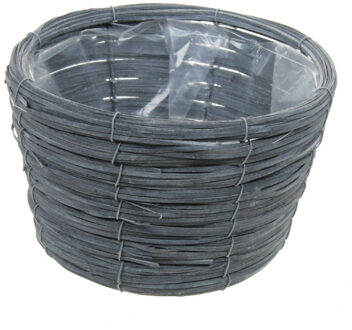 Bellatio Flowers & Plants Bloempot/plantenbak handgemaakt riet/rotan mand grijs 21 x 14 cm