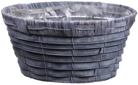 Bellatio Flowers & Plants Bloempot/plantenbak mand handgemaakt riet/rotan grijs 20 x 10 cm - Plantenpotten