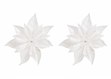 Bellatio Flowers & Plants Cosy & Trendy Kerstboomversiering - 4x - bloem - op clip - witte kerstster - 18 cm