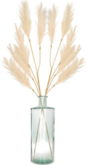 Bellatio Flowers & Plants Decoratie pampasgras kunst pluimen in vaas gerecycled glas - creme wit - 98 cm