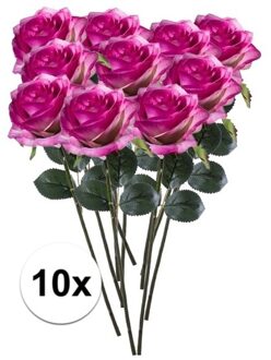 Bellatio Flowers & Plants Emerald Kunstbloemen roos - 10x - rozen - Simone - fuchsia - 45 cm - decoratie bloemen