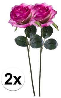 Bellatio Flowers & Plants Emerald Kunstbloemen roos - 2x - rozen - Simone - fuchsia - 45 cm - decoratie bloemen