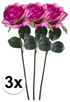 Bellatio Flowers & Plants Emerald Kunstbloemen roos - 3x - rozen - Simone - fuchsia - 45 cm - decoratie bloemen
