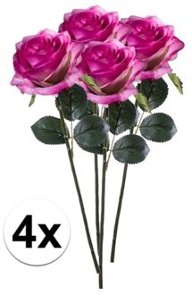 Bellatio Flowers & Plants Emerald Kunstbloemen roos - 4x - rozen - Simone - fuchsia - 45 cm - decoratie bloemen