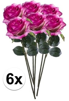 Bellatio Flowers & Plants Emerald Kunstbloemen roos - 6x - rozen - Simone - fuchsia - 45 cm - decoratie bloemen