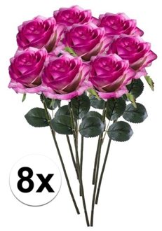Bellatio Flowers & Plants Emerald Kunstbloemen roos - 8x - rozen - Simone - fuchsia - 45 cm - decoratie bloemen