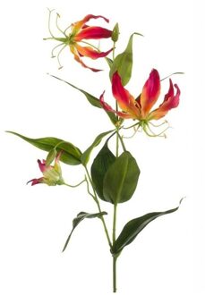 Bellatio Flowers & Plants Gloriosa/Klimlelie kunstbloemen/kunstplanten - rood/geel - 75 cm
