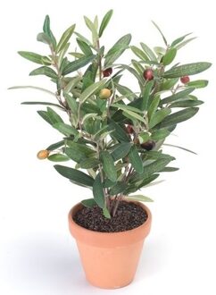 Bellatio Flowers & Plants Groen kunstplant olijf boompje plant in pot 35 cm - Kunstplanten Bruin