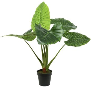 Bellatio Flowers & Plants Groene Colocasia/taro Kunstplant 90 Cm In Zwarte Pot - Kunstplanten