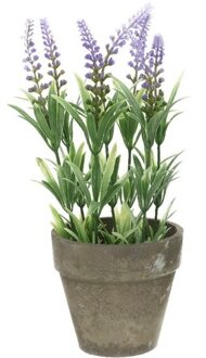 Bellatio Flowers & Plants Groene/lilapaarse Lavandula/lavendel kunstplant 25 cm in pot