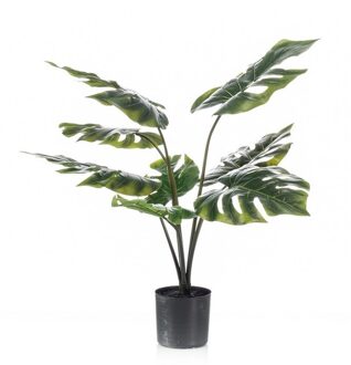 Bellatio Flowers & Plants Groene Monstera/gatenplant kunstplant 60 cm in zwarte pot