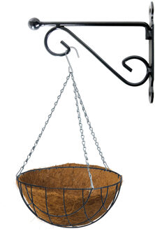 Bellatio Flowers & Plants Hanging basket 25 cm met metalen muurhaak en kokos inlegvel - Plantenbakken Groen