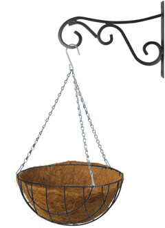 Bellatio Flowers & Plants Hanging basket 30 cm met metalen muurhaak en kokos inlegvel - Plantenbakken Grijs