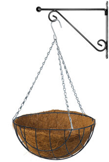 Bellatio Flowers & Plants Hanging basket 30 cm met metalen muurhaak en kokos inlegvel - Plantenbakken Grijs