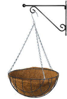 Bellatio Flowers & Plants Hanging basket 35 cm met metalen muurhaak en kokos inlegvel - Plantenbakken Groen