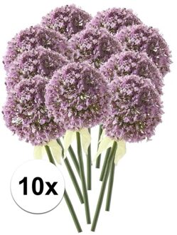 Bellatio Flowers & Plants Kunstbloem - 10x - Sierui / Allium - lila paars - steel van 70 cm