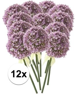 Bellatio Flowers & Plants Kunstbloem - 12x - Sierui / Allium - lila paars - steel van 70 cm